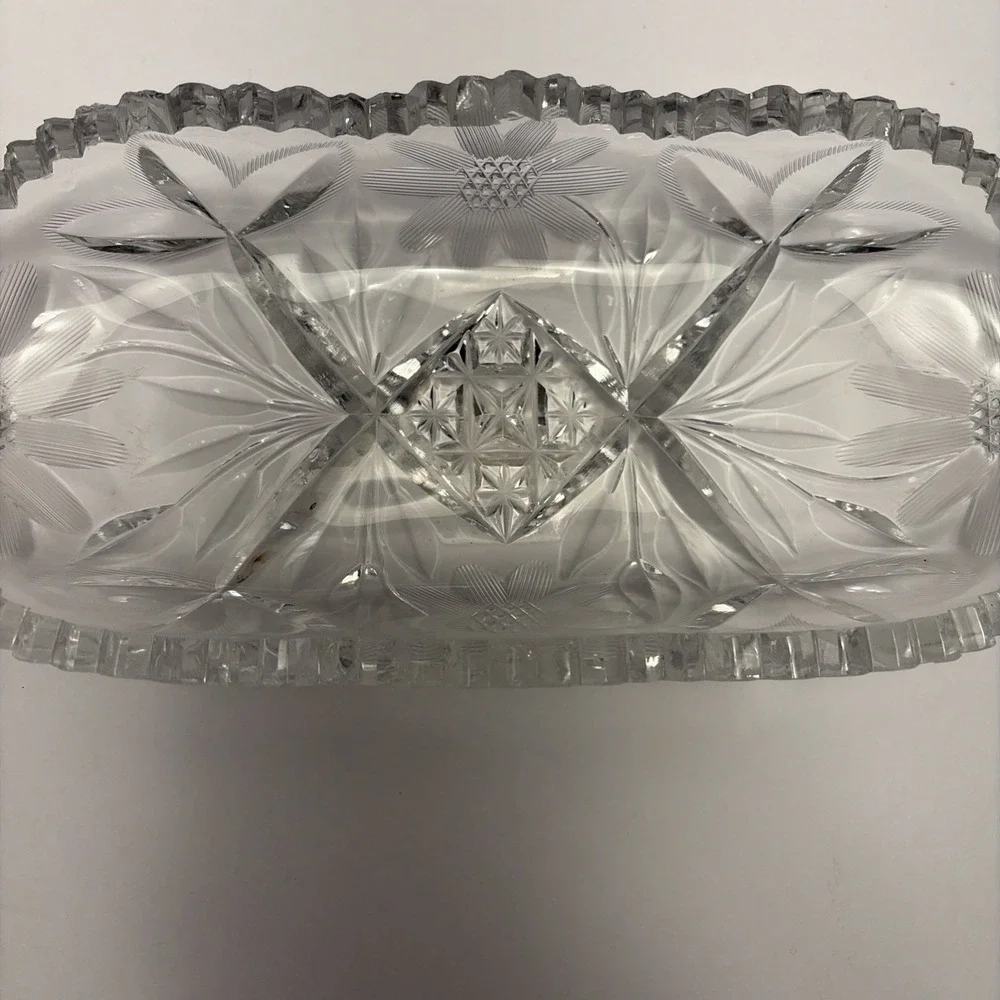 American Brilliant‎ Cut Vintage Beautiful Glass Celery Relish Dish Sawtooth Rim